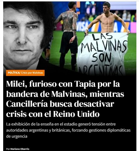 marianoobarrio's tweet photo. 1- hilo🚨MILEI, FURIOSO CON TAPIA Y LOS JUGADORES POR LA BANDERA DE MALVINAS, MIENTRAS CANCILLERÍA BUSCA DESACTIVAR LA CRISIS CON EL REINO UNIDO

La exhibición de la enseña en el estadio generó tensión entre autoridades argentinas y británicas, forzando gestiones diplomáticas de urgencia

#MileiVendePatria  #MundialDelFútbol2026 #malvinasargentinas

Abro hilo