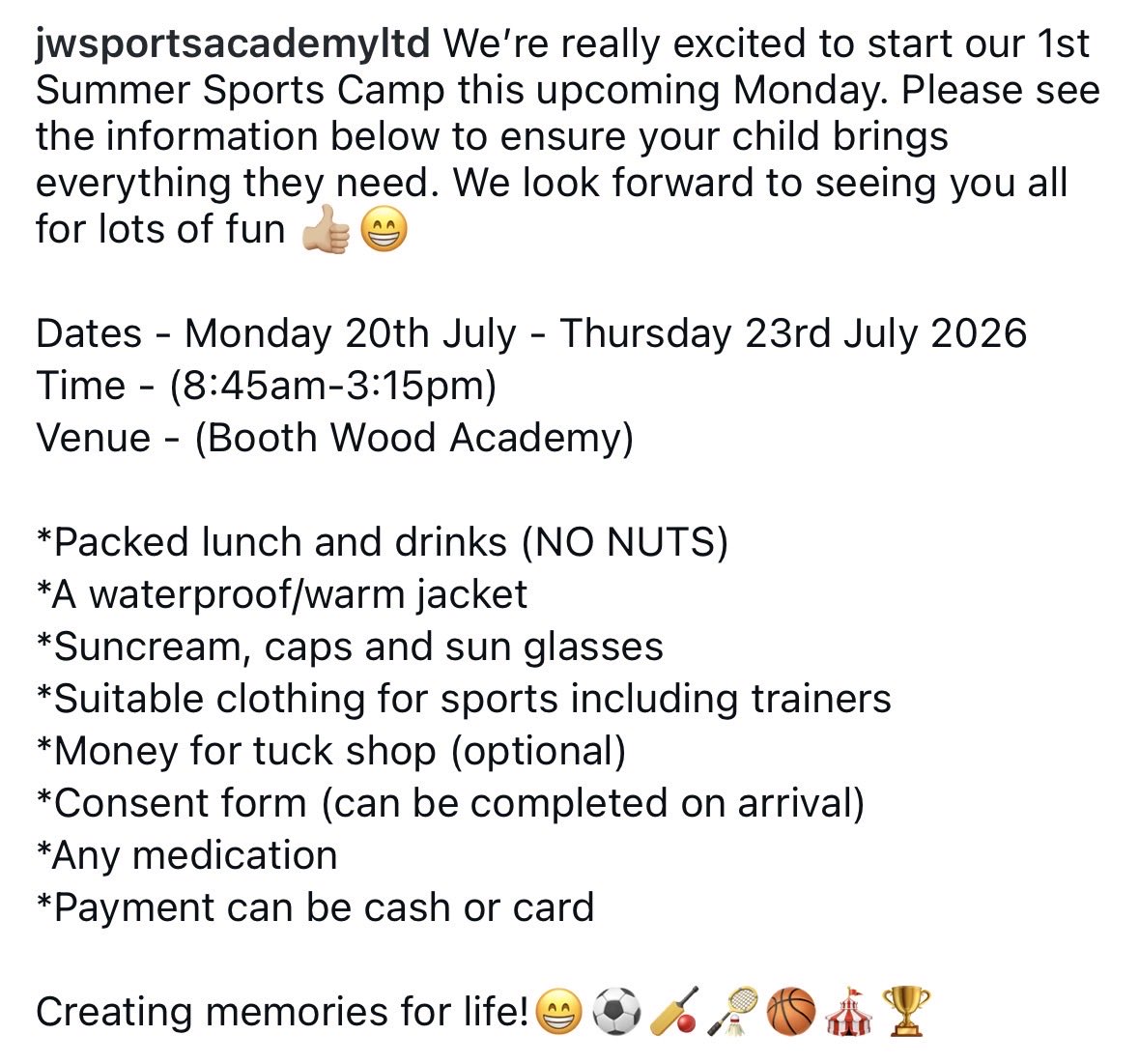 JWSportsAcademy's tweet photo. Summer Sports Camp 1 - ✍🏼🗣️☀️⚽️🏏🏆 https://t.co/xIhCBfiikS