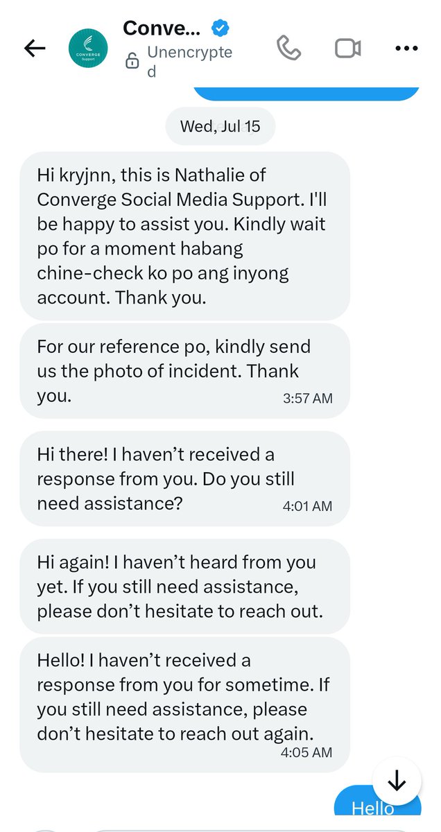 kryjnn's tweet photo. Para-paraan agent niyo @ConvergeSupport . Nag msg ng 4am para ma-tag ng Customer Unresponsive tapos close agad 👏👏👏 Magic magic ng stats pag may time. https://t.co/yl2F7twM5F