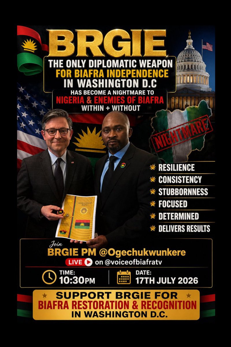 Airborne_X1's tweet photo. BREAKING 🚨

Upcoming Tonight 📍

#BRGIE PRIME MINISTER.

⏰ : 10:30 PM Biafra Time. 
🗓️ : 17th of July 2026. 
Venue : #VOB TV. https://t.co/GFtAQ9UB7h