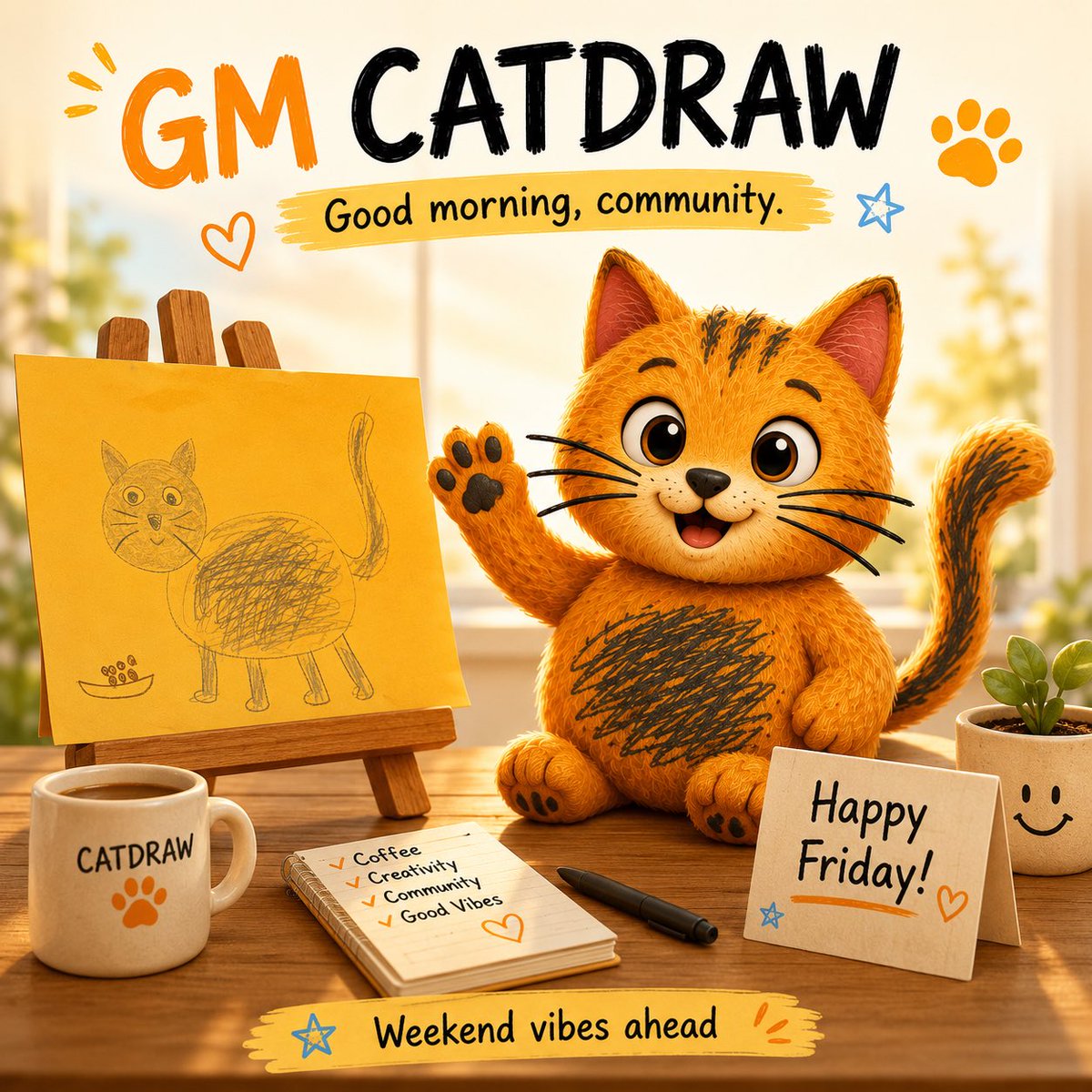 catdrawcoin's tweet photo. GM CATDRAW βοΈπ±
Happy Friday, community π
Another week, another step in the journey.
Hope everyone has a smooth start into the day and a great vibe going into the weekend.
Stay creative, stay kind, and enjoy your Friday β¨
#CATDRAW #GM #Friday #Community https://t.co/cJ5c6gKTuG