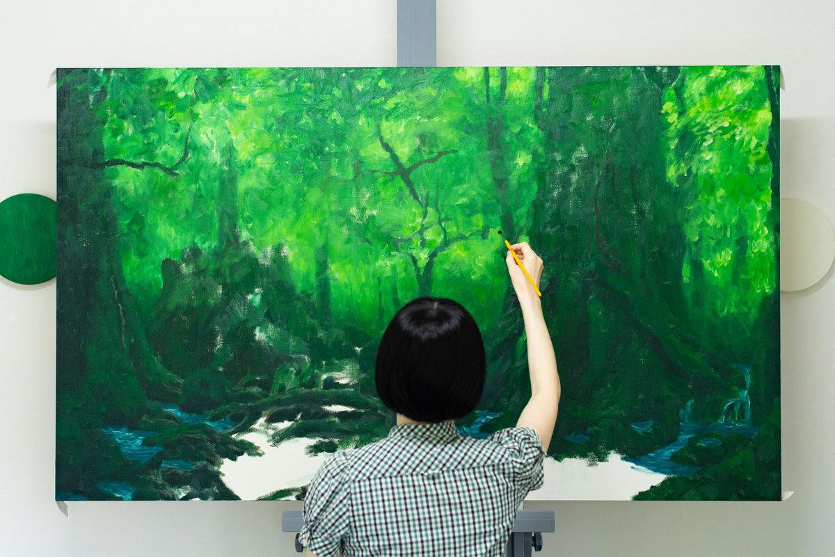 yukotakada_work's tweet photo. 久しぶりの100号キャンバスに
屋久島の森を描きはじめました！

大好きだった翁杉の今と、
翁杉にとてもよく似た
今一番好きな三穂野杉とを
同じ森のなかに書きたいなとずっと思っていて、
ようやく描けるときが来ました！

嬉しくてどきどきしつつ、
大切な存在を日々、描いていきたいと思います‥

(写真3枚目は半年前に久々に会いに行った翁杉と)