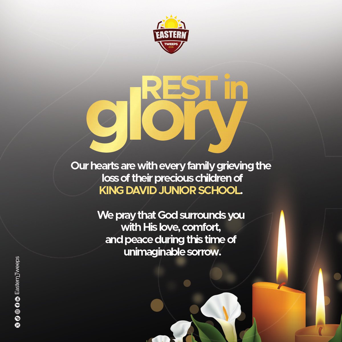 AstarOfficial01's tweet photo. Our thoughts and prayers go out to families that have lost their little ones in this accident. And to all battling injuries,May God intervene and give you the strength to face this trying time.
#UOX
#EasternTweeps
#OneBigVoice https://t.co/RYARa7BjsN