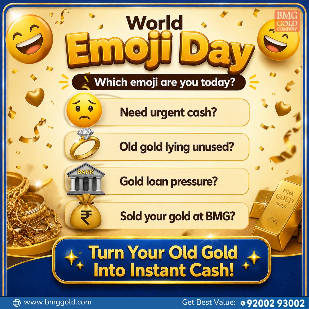 BmgGoldcompany's tweet photo. Which emoji are you today? 🤩
#BMGGold #BMGGoldCompany #CashForGold #CashForSilver #CashForDiamond #InstantCash #GoldBuyer #SilverBuyer #EducationDevelopmentDay #DiamondBuyer #SellGold #SellSilver #SellDiamond #OldGoldBuyer #WorldEmojiDay https://t.co/f2DCoHQFy5