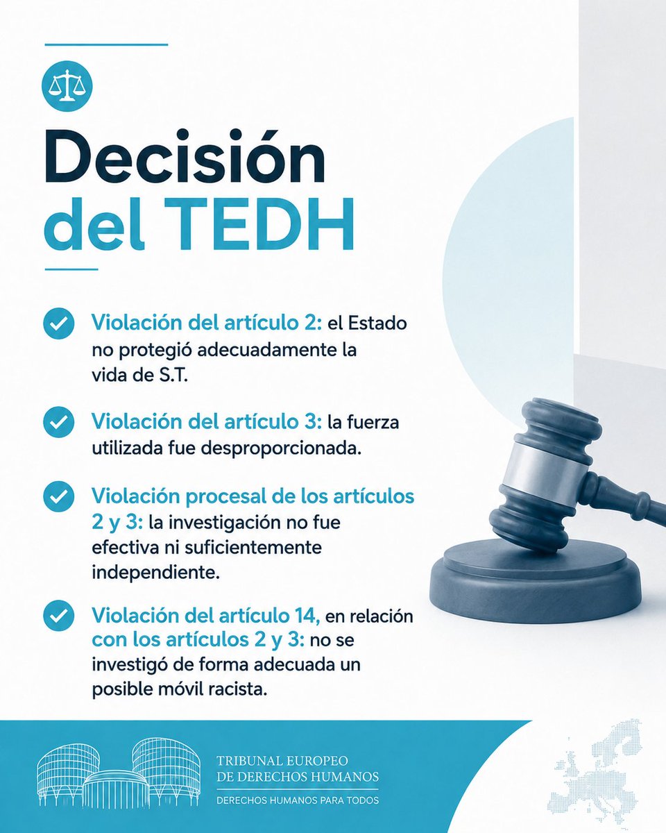 DDHHAbogados's tweet photo. Cuando la fuerza sustituye al cuidado, los derechos humanos exigen respuesta.

El TEDH condenó a la República Checa por la muerte de un hombre romaní tras una intervención policial.

#TEDH #DerechosHumanos #ViolenciaPolicial #NoDiscriminación #Justicia https://t.co/pg6D9FqxSZ