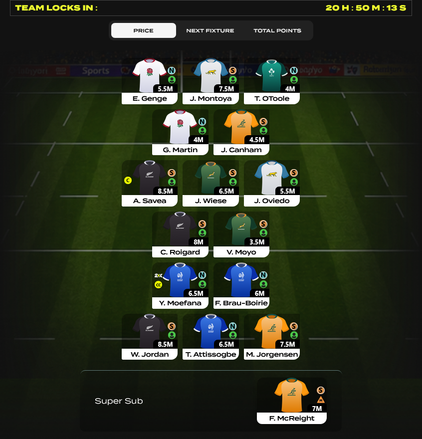 RopaingTamack2's tweet photo. my picks for the 3rd Round of the #NationsChampionship

not original, almost every key players from respective teams, I have big expectations of the French Backline against Japan

only risky choice : Vusi Moyo, a young player I have never seen play, but saffas trust him, so do I https://t.co/grNRdnOUYI