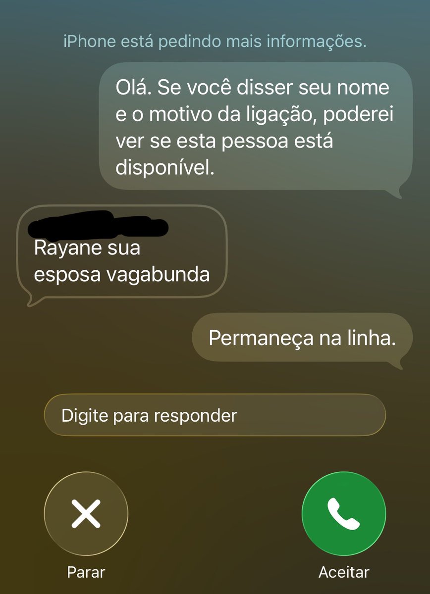 prioriadv's tweet photo. Adicionei aquele filtro do iPhone que obriga quem liga a se identificar e justificar o motivo da chamada antes de o telefone tocar. Pelo visto, minha esposa não recebeu a novidade com o mesmo entusiasmo que eu. 💅🏻 https://t.co/mHM9bdXaGB