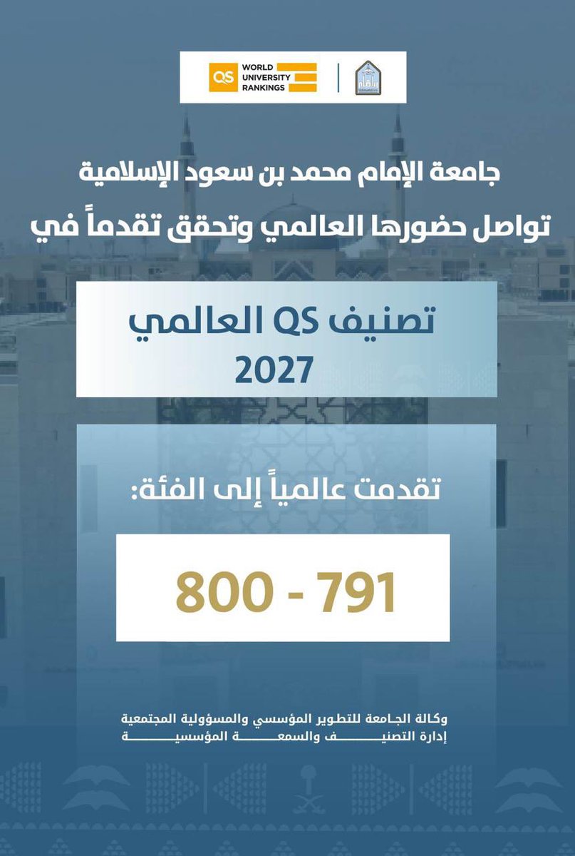 IMSIU_edu_sa's tweet photo. #جامعة_الإمام تعزز حضورها في خمسة من أبرز التصنيفات العالمية، وتحقق قفزات نوعية في التعليم والبحث العلمي والتنمية المستدامة.
https://t.co/4GjhGPvIc2 https://t.co/qFJbf1N4q6