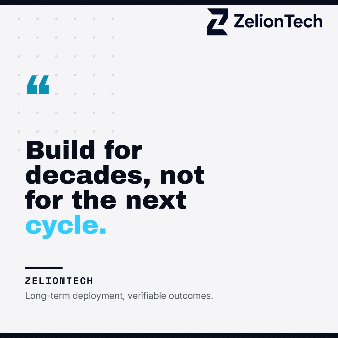 zelion_tech's tweet photo. Build for decades, not for the next cycle.
Real infrastructure isn't built around trends—it's built around longevity.
At ZelionTech, we're creating trusted digital infrastructure designed to deliver value for years, not just the next market cycle.
#ZelionTech #Infrastructure #Blockchain #AI #Energy #Innovation