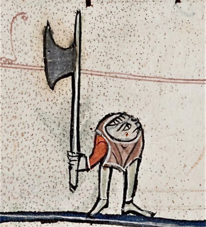 MedMilMedicine's tweet photo. On your way with an axe to grind   -   13th century, British Library, Add. MS 89379, f. 90v https://t.co/V1T5MU5xQB