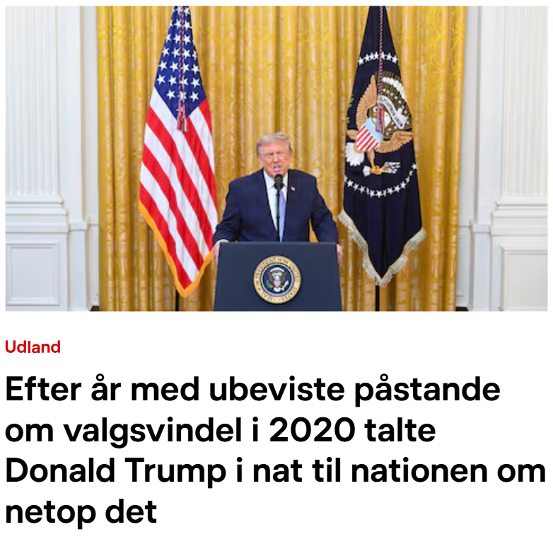 oresundsbaron's tweet photo. Nej DR, Trump talte ikke om "ubeviste påstande om valgsvindel i 2020".

Han talte om beviseligt kinesisk hacking og indflydelse på det amerikanske valg, og om hvordan Bidens efterretningstjenester begravede historien og holdte det skjult.

Der er udgivet bunkevis af deklassificerede dokumenter, som jeg er sikker på I har adskillige folk til at kigge igennem lige nu, har I ikk'?

Selvfølgelig har I ikke det, for I ønsker at ikke at fortælle eller formidle sandheden; I forsøger at begrave den.