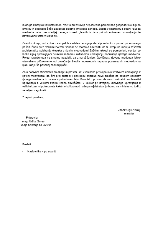 MKm_Gov_SI's tweet photo. Zato je pristojno ministrstvo pozval k pravočasni pripravi nove odločbe za odvzem rjavega medveda v letu 2027. https://t.co/wgS6uPVlLN