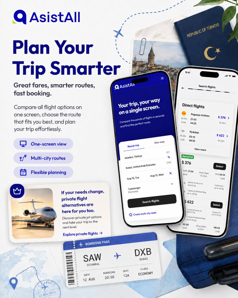 asistallcom's tweet photo. Compare flights, explore flexible routes and plan your journey with ease. ✈️

Smarter travel starts with AsistAll.

#AsistAll #TravelSmart #FlightBooking https://t.co/AGFYcaBNNL