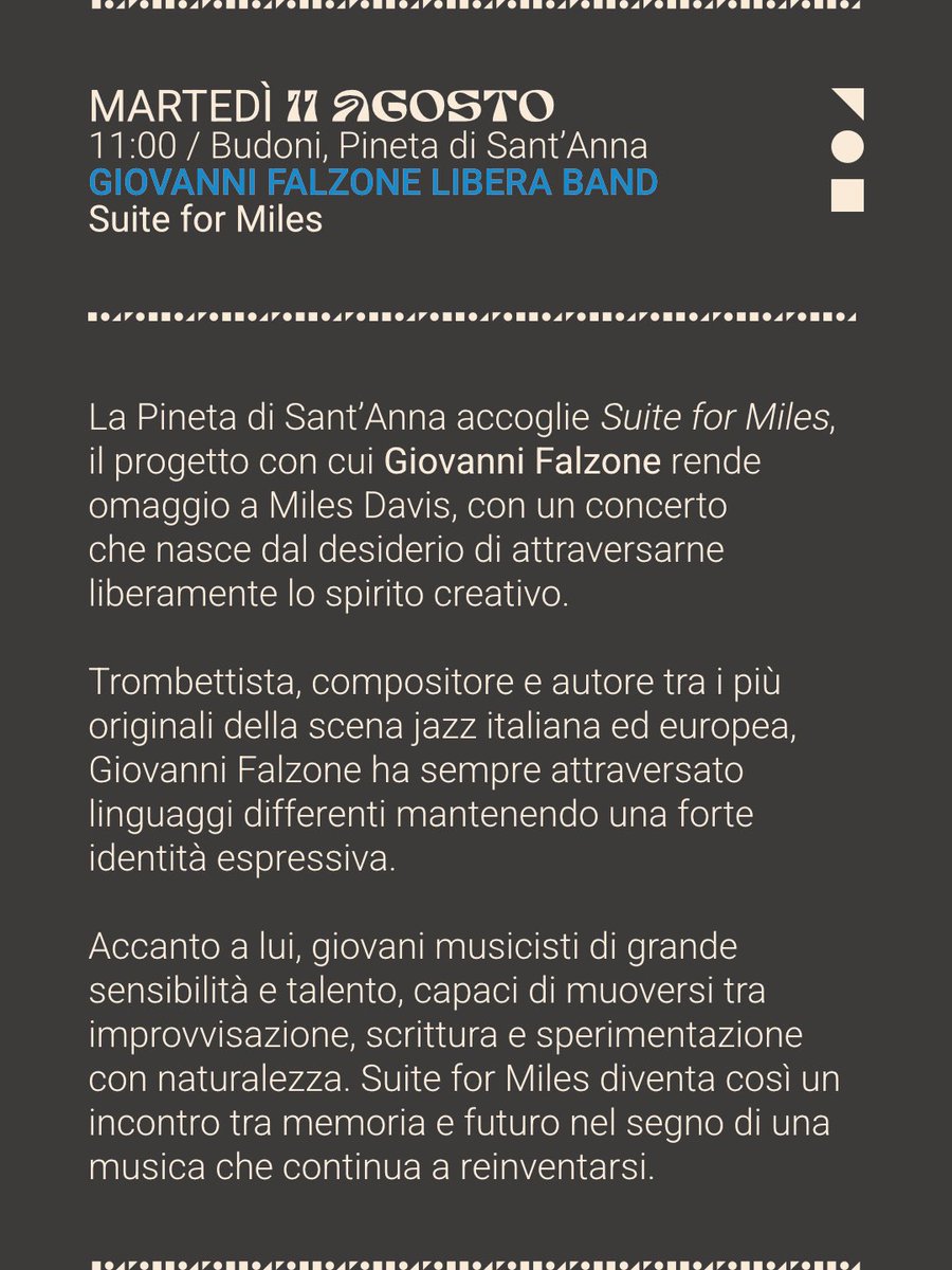 timeinjazz's tweet photo. Quando #PaoloFresu gli ha proposto di portare a #TimeInJazz un tributo dedicato a #๐ ๐ถ๐น๐ฒ๐๐๐ฎ๐๐ถ๐, il trombettista #๐๐ถ๐ผ๐๐ฎ๐ป๐ป๐ถ๐๐ฎ๐น๐๐ผ๐ป๐ฒ si รจ preso un tempo di riflessione affinchรฉ arrivasse 'l'idea giusta'โฆ
โน๏ธ ๐๐ก๐๐ข
https://t.co/r3qxPBMcK9 https://t.co/LuCRGjE4dZ