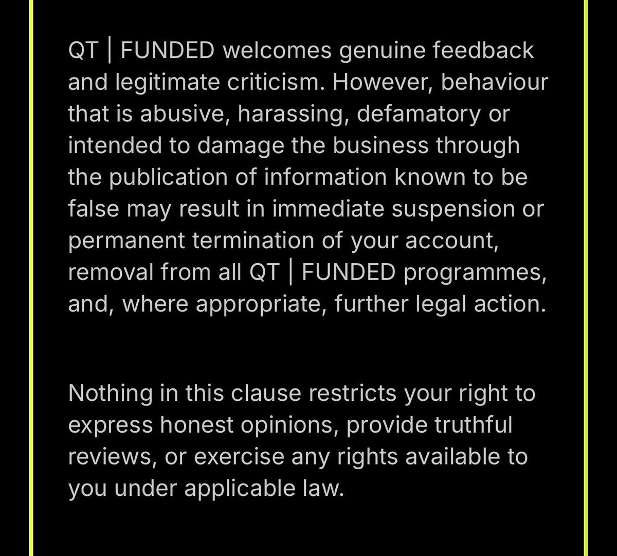 kbt663's tweet photo. @QtFunded has refused to process my payout, claiming my X posts breached their TOS. I repeatedly asked which post breached the rules but wasn’t given a specific example. Their own TOS says they won’t restrict honest opinions or truthful reviews. Screenshots below. https://t.co/MwebNW1Zdt