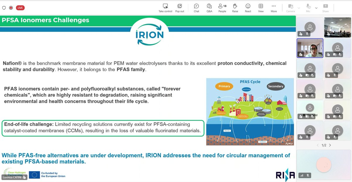 Irionproject's tweet photo. ♻️We joined the #PROMISERS Workshop on PFAS-free Technologies for #CleanHydrogen presenting how IRION is developing circular solutions to recover & reuse iridium & PFSA ionomers from EoL PEM electrolysers.
Read more:https://t.co/B48zQ5Vcsx
#HorizonEurope #CircularEconomy #PFAS https://t.co/HWqvFuonv2