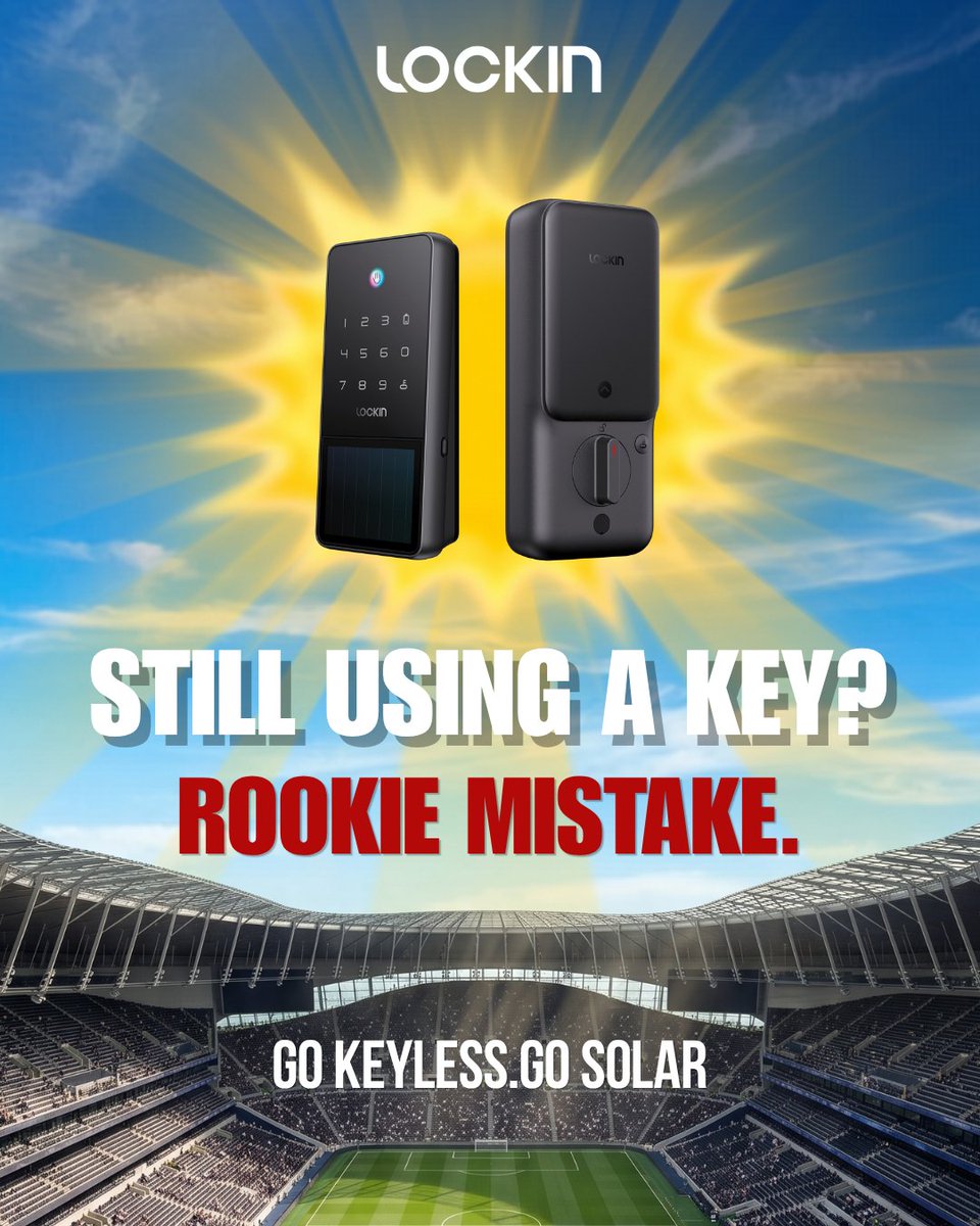 Lockin_global's tweet photo. Fumbling for keys while holding game-day pizza? Total rookie mistake. 
Don't miss a single goal because you're stuck at the front door. Upgrade to the Lockin Solar-Powered Lock. Endless power from the sun means your home is always game-ready, and you never have to worry about batteries again. 
Who are you rooting for this tournament? Drop your team in the comments below! 
#SoccerSeason #FinalGames #MatchDayVibes #SoccerFans #SoccerCommunity #Lockin #Venosolar #BatteryFree #SolarPower #SmartHome #HomeSecurityUpgrade #TechUpgrade #HomeSecurity