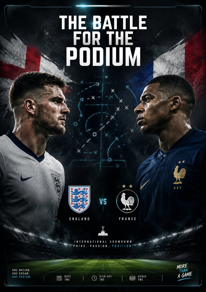 GoalVault25809's tweet photo. Miami is about to cook. 🌴⚽
Tomorrow’s 3rd-place play-off between France and England is far from a friendly. Tapping into a massive Mbappé vs. Harry Kane showdown for the bronze.
Can Bellingham &amp; Palmer unlock Saliba’s defense? Score lines? 👇
#WorldCup2026 #ENGvFRA https://t.co/qAbPJBJY8i