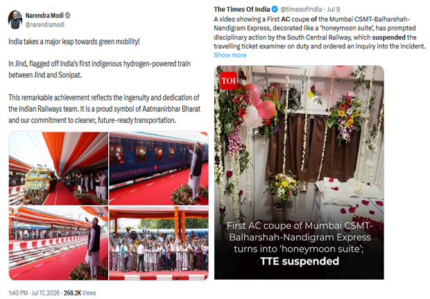 mediacrooks's tweet photo. Wheres justice?.. Each time @NarendraModi inaugurates a "Virgin train".. the station &amp; train are decorated as if they are in a "Suhaag Raat"... So why suspend a poor TTE because some passenger did the same to his AC cabin?.. https://t.co/atTvESrTQo