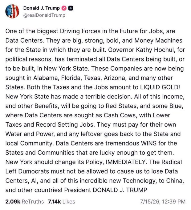 JeremyH418's tweet photo. This is why Trump endorsed @ByronDonalds. He wants a data center in every community. 

Including yours. https://t.co/RT7eIbzj7k