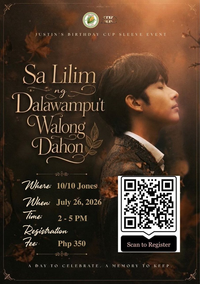 CbuJAH's tweet photo. Don’t leaf it until it’s too late!

Registration for Sa Lilim ng Dalawampu’t Walong Dahon ends TOMORROW at 12:00 MN. Secure your slot and celebrate Justin’s 28th birthday with fellow Mais &amp; A’TIN!

#SaLilimNgDalawamputWalongDahon #JustinDeDios #justin #SB19_JUSTIN @18TitoTitaCebu https://t.co/39nVLJpCnE