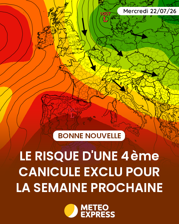 MeteoExpress's tweet photo. ❌ Contrairement aux informations que l'on peut voir passer depuis plusieurs jours, il n'est pas prévu de quatrième canicule en France la semaine prochaine. Cela fait maintenant plusieurs jours que les prévisions ont revu les températures à la baisse. https://t.co/neS9J5ruhI