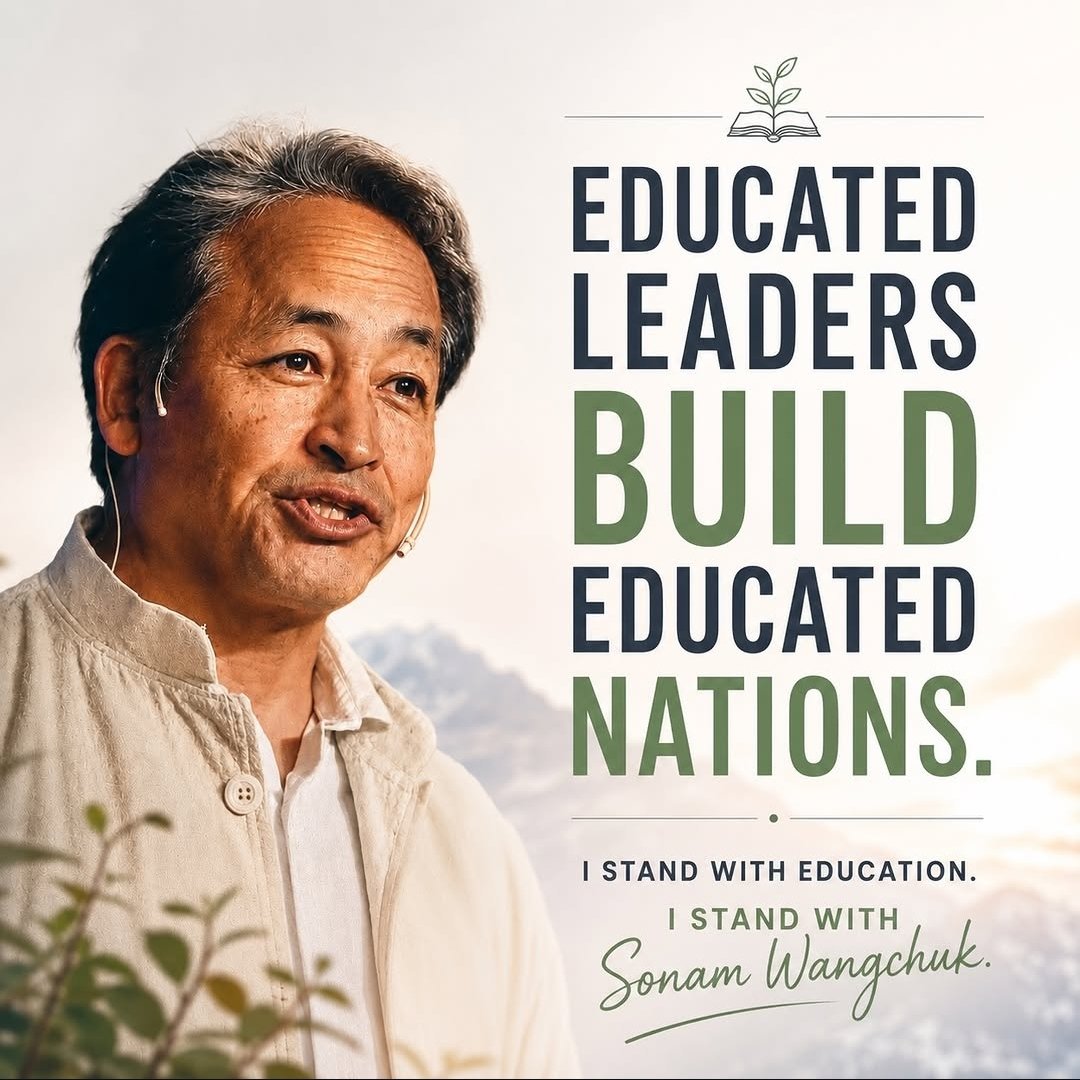 borgohainu's tweet photo. When an educator like Sonam Wangchuk is forced to risk his life through an indefinite hunger strike just to be heard, it is a damning indictment of the Govt. of India's silence. Ignoring peaceful voices demanding accountability weakens the very spirit of democracy. @Wangchuk66 https://t.co/WOlCtYhKp6