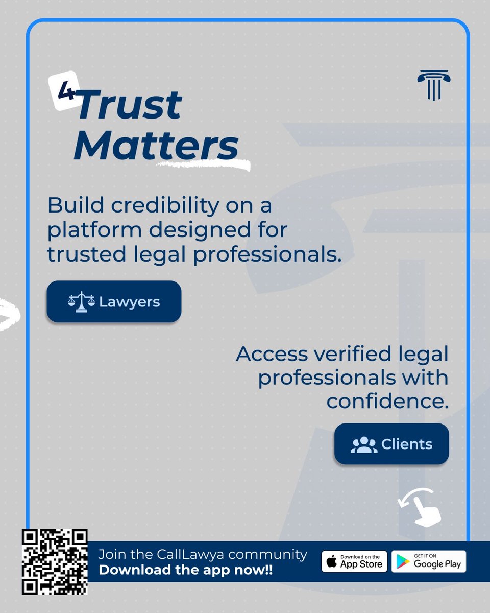 CallLawya_app's tweet photo. … 👤Connect with verified lawyers
⚖️Grow your legal practice
📄Review documents
💬Book consultations
📚Learn your rights

One app. Two powerful experiences.
📲 Download CallLawya today

Legal Assistance. Anywhere. Anytime.

#CallLawya #LegalTech #KnowYourRights #Nigeria #Lawyers https://t.co/T1wKACl2fF