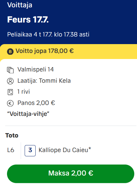 TTMakinen's tweet photo. Harhaanjohtavaa markkinointia?
Voitto jopa 178€ ! No ei, kukaan ei voi voittaa tuota summaa,lopullinen voittajakerroin tulee olemaan ihan jotain muuta kun 89,0 @totopelit #veikkaus #ravit #betsit https://t.co/dBU3eC4uTs