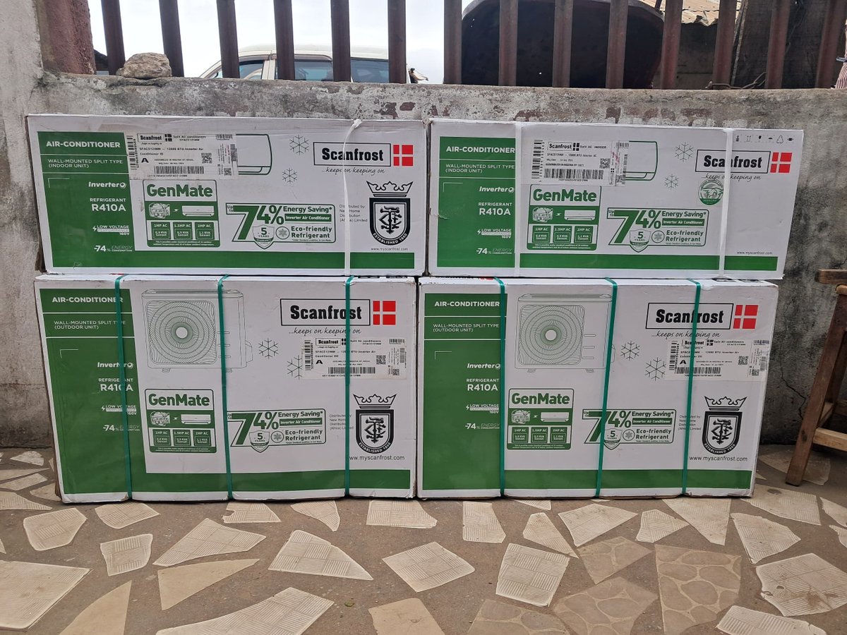 neo_officialll's tweet photo. Two Pieces of the Scanfrost 1.5HP inverter GenMate Split AC with Original installation kit and accessories

enroute to a customer in Abia State.🤞⏳️

Delivery as usual is 100% FREE.

74% Energy Saving
5 years warranty

🇳🇬 ₦920,000(For the two ACs)

https://t.co/7vCPnmy9VE https://t.co/UeNVOb8ANj