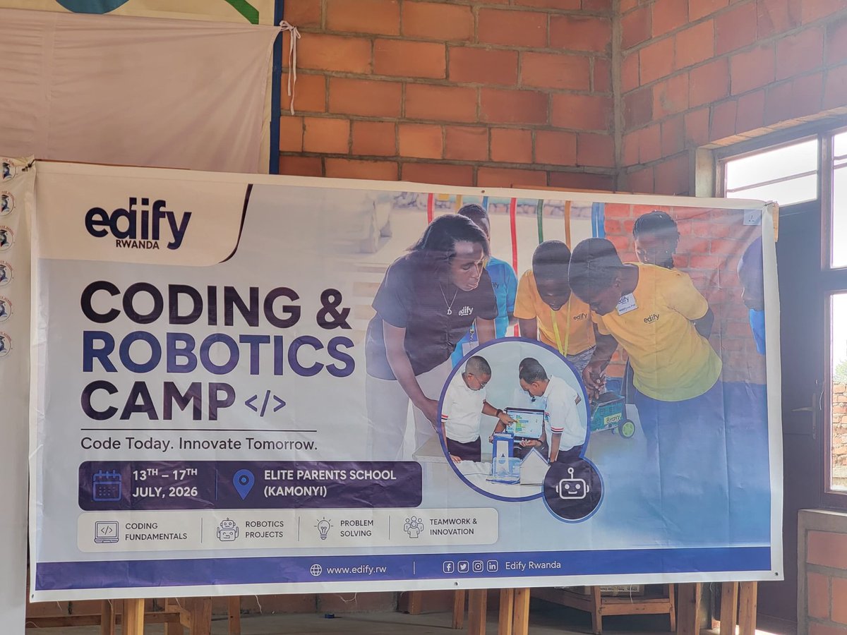 creativity_rw's tweet photo. Today, we conclude the 2026 coding and robotics camp organized by Edify in partnership with Creativity Lab at Elite Parents School Kamonyi.
The camp impacted 59 learners between 7 -13 years.
Code Today.Innovate Tomorrow. https://t.co/pm2fS2P6Oj