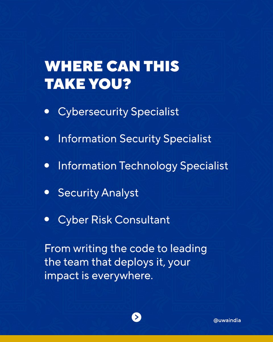 uwaindia's tweet photo. Study BSc Cybersecurity at UWA India.

This 3-year full-time UG programme will equip you with future-ready skills in Cybersecurity, Secure Systems, Threat Detection &amp; Digital Risk Management.

Apply for Mumbai campuses before 30 Jul.

Scholarship Available
T&amp;C Apply 

#UWAIndia https://t.co/cO1aLJBkiR