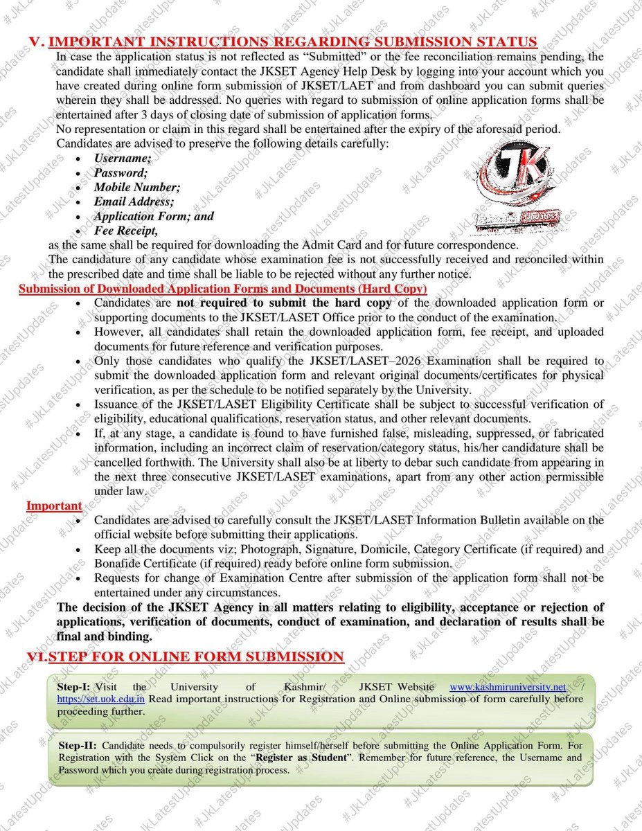 JkLatestUpdates's tweet photo. @diprjk @SchoolEdujkut @sakinaitoo @rjnasirkashmir [University of Kashmir]
.
.
>>  Notification regarding State Eligibility Test (JKSET/LASET-2026). #JkLatestUpdates 
.
>Check https://t.co/9AOgn5d6Ug  OR https://t.co/smPWiDrtoQ 
.
> [SHARE IT] + #JKSET #LASET #SET #Jammu #Kashmir @iustjk @bgsbuofficial @jkstudentsasso @infjammu https://t.co/eNKM7jHaFs