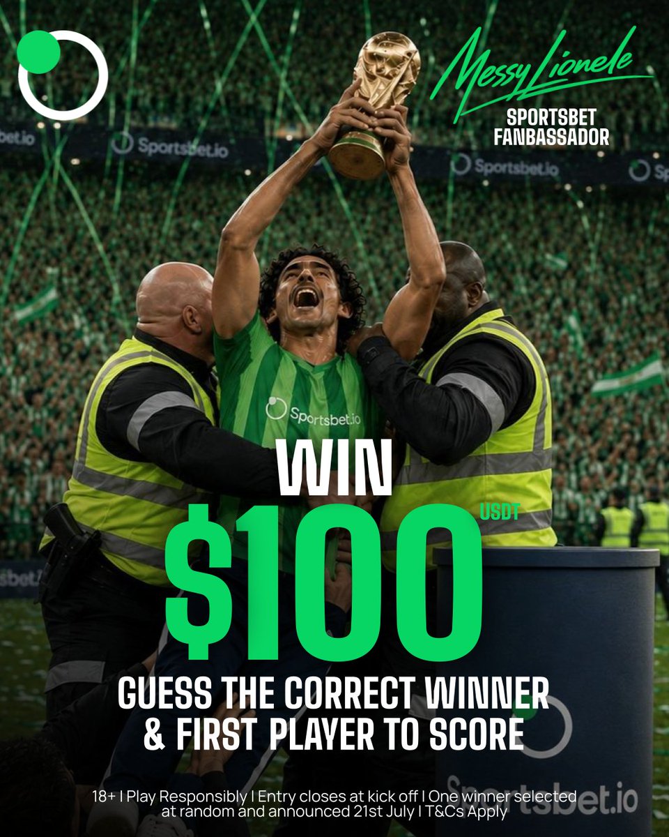 Sportsbetio's tweet photo. 🚨 GIVEAWAY TIME 🚨

💰 Win $100 USDT

It all comes down to this

Guess the correct World Cup winner and the first player to score a goal

❤️ Like
🔁 Repost
👤 Follow
💬 Comment:
🏆 Your World Cup winner
⚽ First player to score a goal

Entry closes at kick off. Winner selected at random from correct answers. Winner announced Monday 20th July