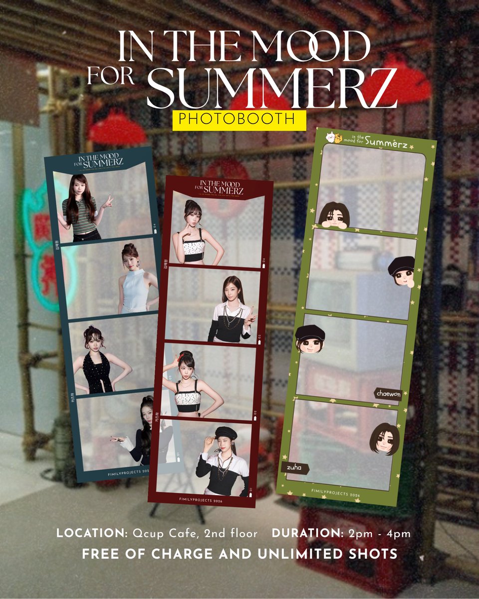 FimilyProjects's tweet photo. ✧.* 📷 IN THE MOOD FOR SUMMERZ: CUPSLEEVE EVENT ˙✧˖° ༘ ⋆｡˚ 🐯🍃 

How about making #InTheMoodForSummerz cse even more unforgettable? 

Snap today, cherish forever! Bring your favorite people to our photobooth and capture memories you'll love looking back on long after the event ends!❣️

🔗 Register for the event here: https://t.co/LmylbqPXns

#CHAEWON #KAZUHA
#LE_SSERAFIM