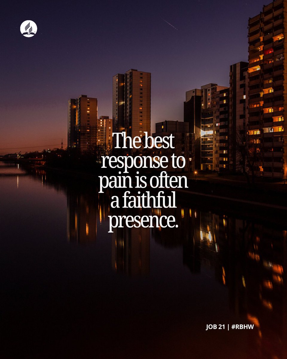 AdventistIAD's tweet photo. In Job 21, Job rejects empty explanations for suffering and reminds us that hurting people need compassion, not clichés. God’s presence is our greatest comfort. #RBHW https://t.co/oCKaq2IoTm