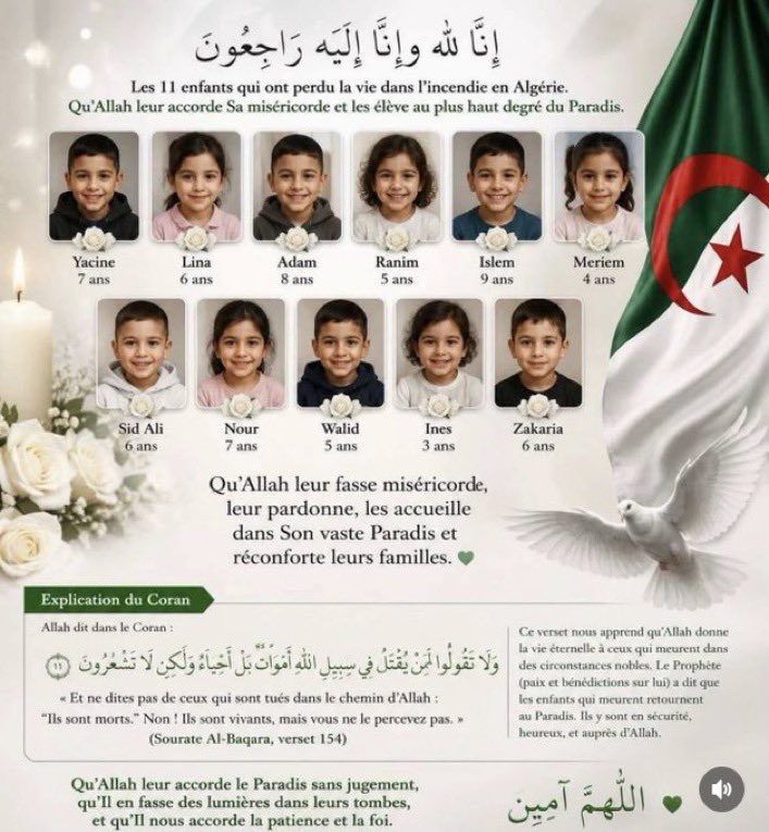 DzairMediaa's tweet photo. 🇩🇿📌| Les visages des 11 enfants morts dans l’incendie de l’orphelinat la Fondation de l’Enfance Assistée dans la commune de Mohammadia. https://t.co/FEjlczFuoK