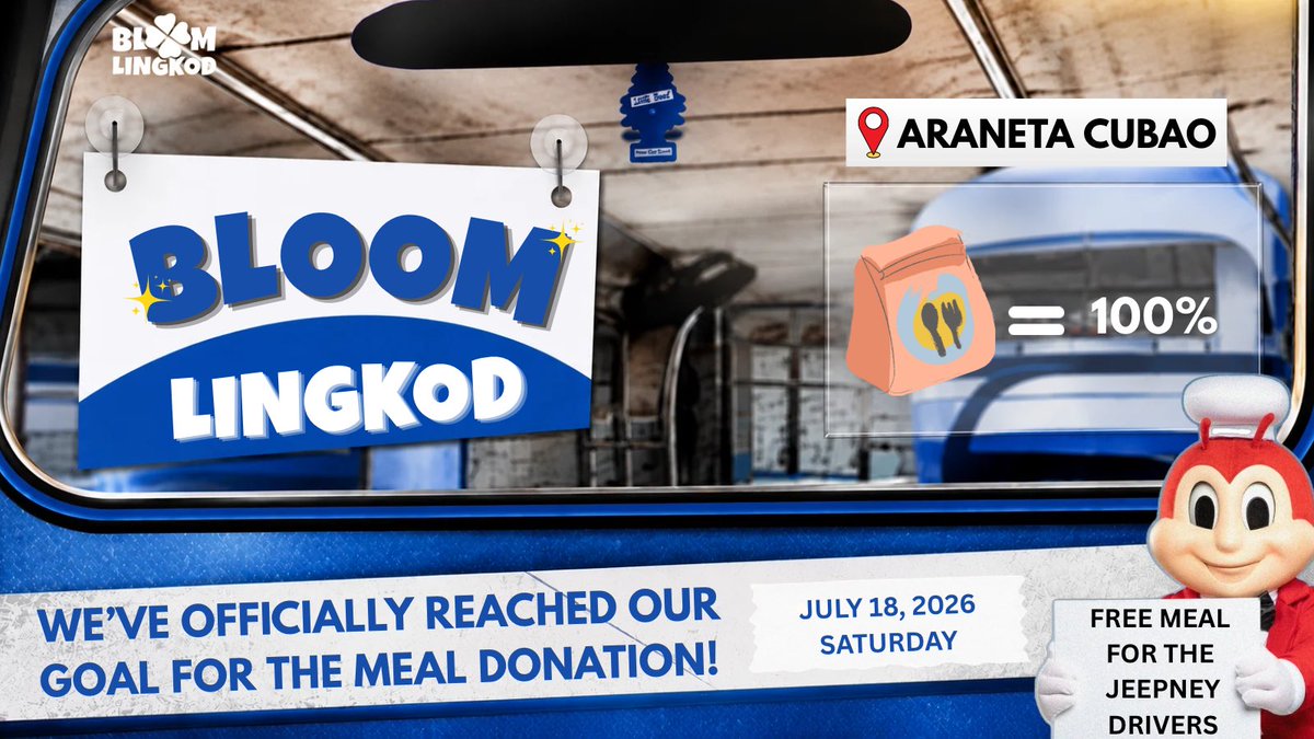 Bloom_Lingkod's tweet photo. Mabuhay! 🌸 It brings us so much joy to announce that we’ve officially achieved our goal for the meal drive for jeepney drivers. 

From the bottom of our hearts, thank you to every single person who donated and stood with us for this cause. https://t.co/X0GD7JZ4JE