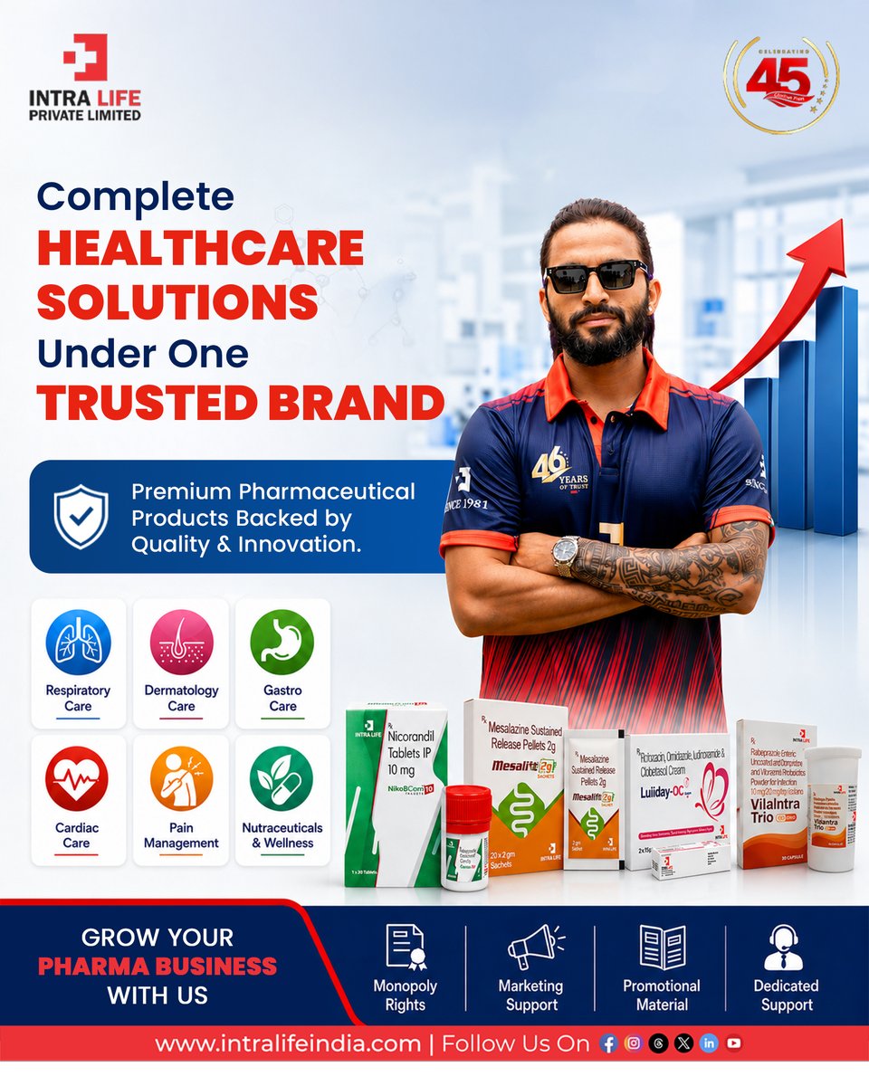 IntralifeI's tweet photo. At Intralife, we bring a diverse range of premium pharmaceutical solutions designed to support better healthcare outcomes.
Grow Together. Care Better.
📞 Call: +91-9831149528
🌐 Explore more at https://t.co/JdiJxqycdH
#intralife #pharmapartner #pcdpharma #pharmafranchise https://t.co/1PyocKc6ph