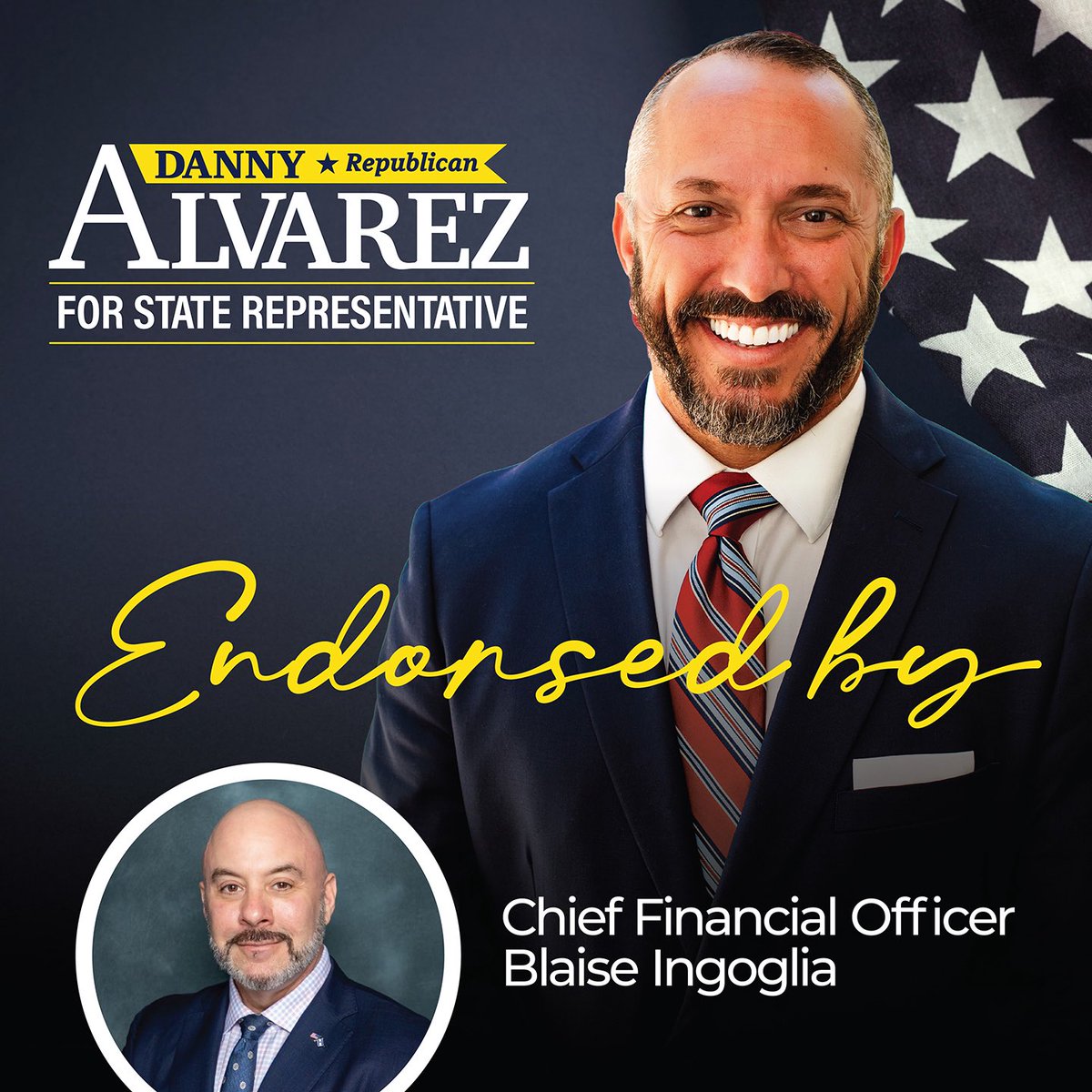 dannyalvarezsr's tweet photo. Florida Chief Financial Officer Blaise Ingoglia announced his endorsement of Representative Danny Alvarez in his campaign for reelection to the Florida House of Representatives, citing Alvarez’s record of fiscal responsibility, accountability, and conservative leadership.
 
“Danny is a fighter who expects government to work for the people, not the other way around. I’ve always fought to protect the taxpayers from the politicians who waste your money, and so has Danny Alvarez,” said Ingoglia. “I’ve worked side by side with Danny for years. He is always willing to make the right call and demand accountability, even when it isn’t easy. Let’s keep Danny Alvarez on the job fighting for you.”

Alvarez said he is eager to continue working for the citizens of District 69, noting Ingoglia’s relentless focus on protecting taxpayers has earned him a reputation as one of Florida’s toughest fiscal watchdogs.
 
“There isn’t a bigger bulldog for Florida taxpayers than Chief Financial Officer Blaise Ingoglia. His unwavering commitment to rooting out waste, demanding accountability, and ensuring every tax dollar is spent wisely has set the standard for responsible government in Florida. I’m incredibly grateful for his endorsement and proud to stand alongside him as we continue fighting to make government leaner, more efficient, and relentlessly focused on delivering the best value for the hardworking families who pay the bills. Together, we’ll keep protecting taxpayers and ensuring Florida remains the gold standard for fiscal responsibility.”