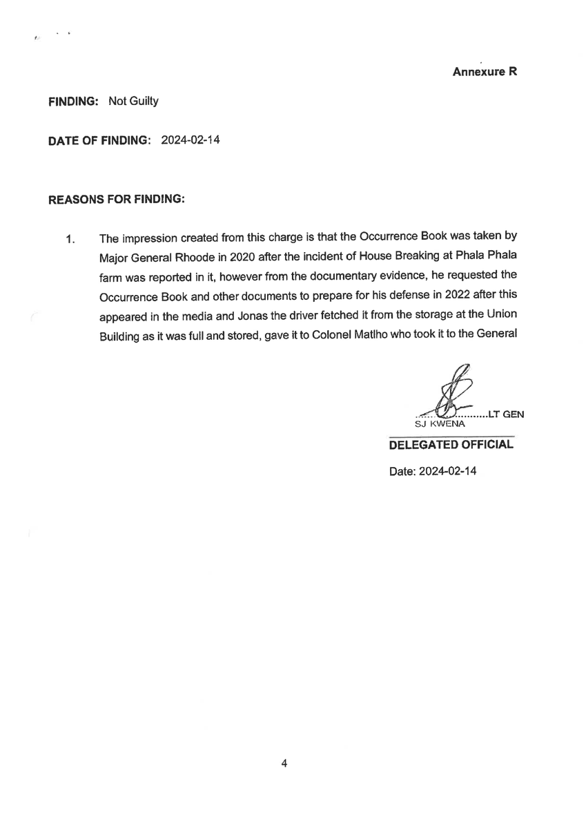 ME_Beaumont's tweet photo. 🚨 BREAKING: ActionSA has officially released the records of the disciplinary hearing against members of the President’s own Protection Unit.

SAPS’ four page report into Wally Rhoode proves this is a whitewash. https://t.co/ffPQrPqb3c