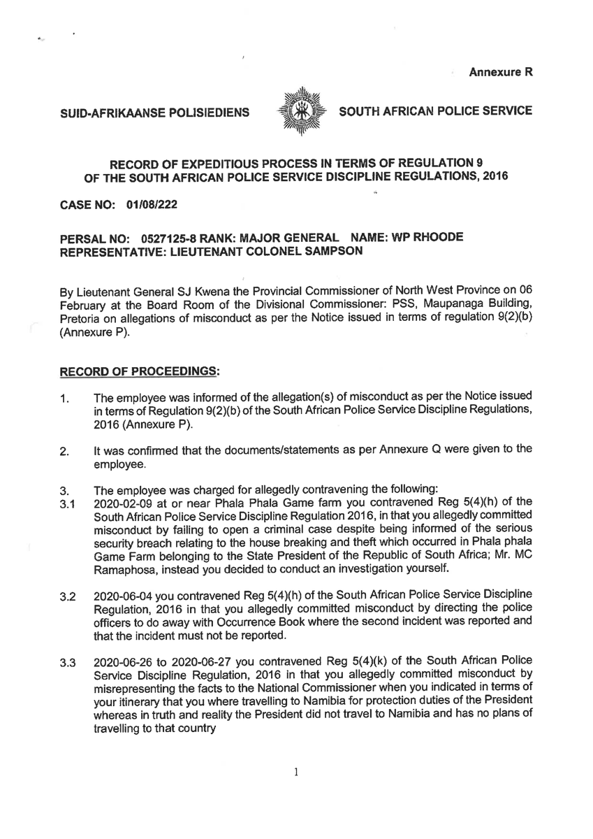 ME_Beaumont's tweet photo. 🚨 BREAKING: ActionSA has officially released the records of the disciplinary hearing against members of the President’s own Protection Unit.

SAPS’ four page report into Wally Rhoode proves this is a whitewash. https://t.co/ffPQrPqb3c