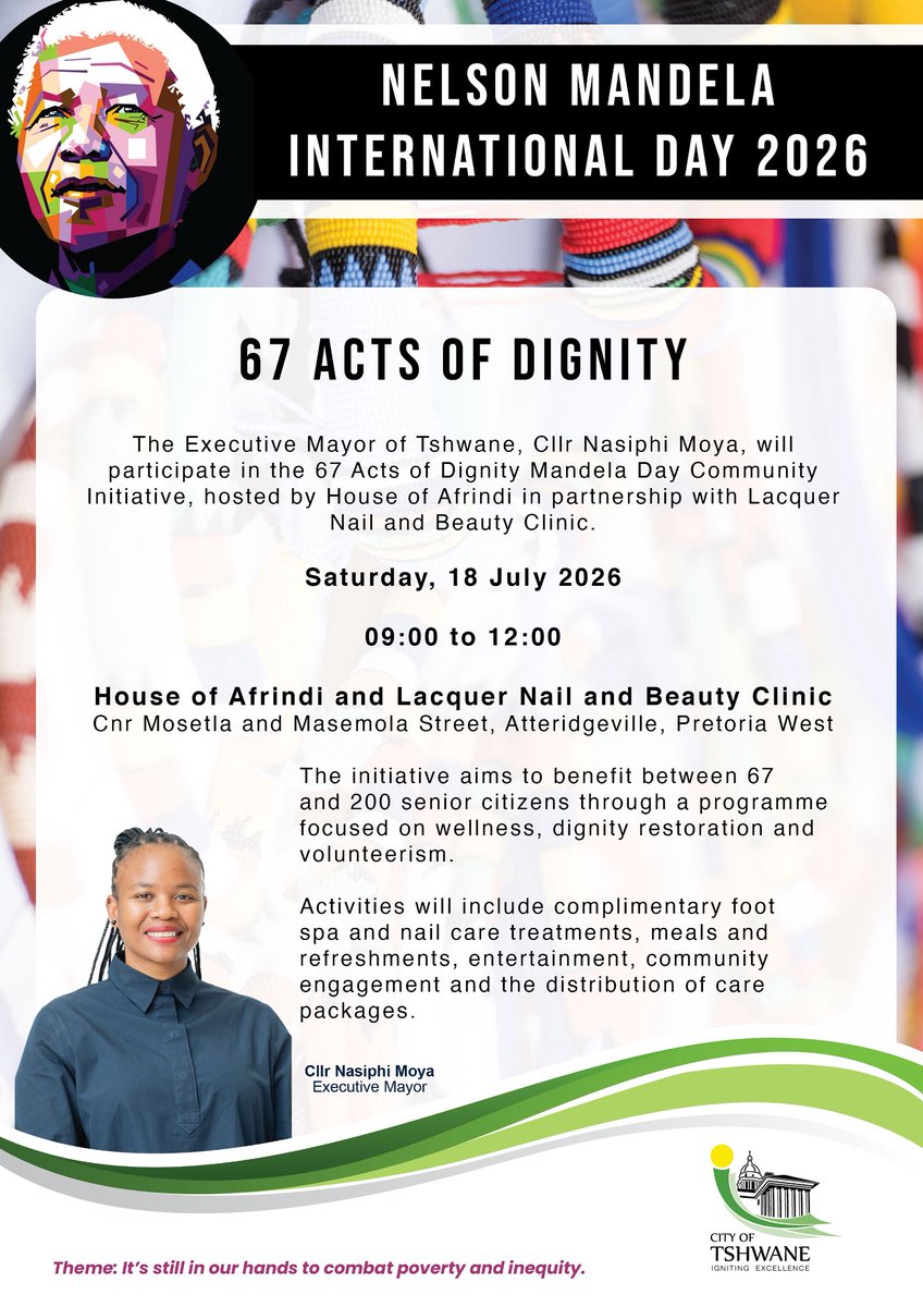 nasiphim's tweet photo. Tomorrow, for #MandelaDay2026, we will be back in Atteridgeville to support Thato as she hosts a special day dedicated to showing love and support to Tshwane’s elderly ❤️🇿🇦.

We first met Thato in May. She runs Lacquer Nail & Beauty Clinic and, twice a week, she hosts elderly women for beauty treatments. 
@CityTshwane