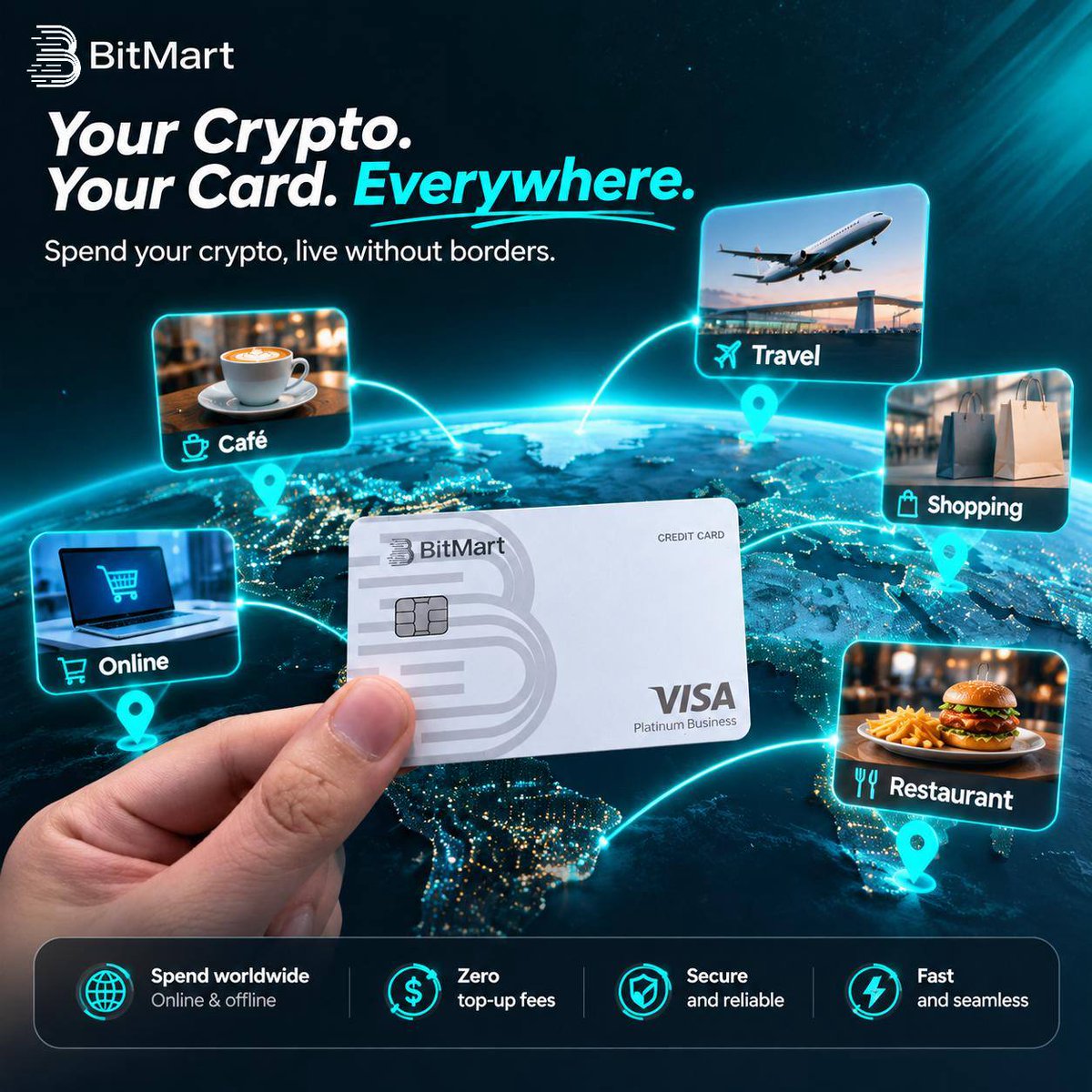 BitMart_VN's tweet photo. Your Crypto. Your Card. Everywhere.🌏

💳 Mang tài sản số vào cuộc sống hàng ngày.
Thanh toán linh hoạt, kết nối toàn cầu cùng BitMart Card.

👉Đăng ký tại: https://t.co/lnbYpl7xpf

~~~~~~~~~~~
Nội dung chỉ mang tính tham khảo, không phải lời khuyên đầu tư. Vui lòng tự nghiên cứu và cân nhắc trước khi tham gia!