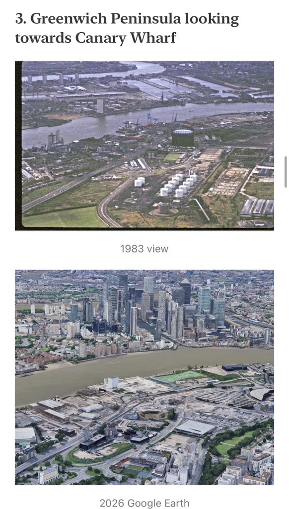 jo3hill's tweet photo. London looks so much better now it’s been densified and built up, compared to how sad it looked in 1983.

This post comparing the city in aerial photographs from 1983 with images from 2026 is fantastic. 

https://t.co/fU4YXhgOhY https://t.co/FQsHxxPVjR