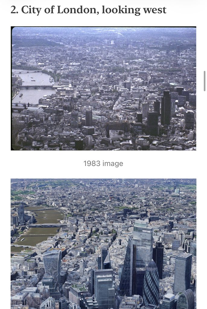 jo3hill's tweet photo. London looks so much better now it’s been densified and built up, compared to how sad it looked in 1983.

This post comparing the city in aerial photographs from 1983 with images from 2026 is fantastic. 

https://t.co/fU4YXhgOhY https://t.co/FQsHxxPVjR