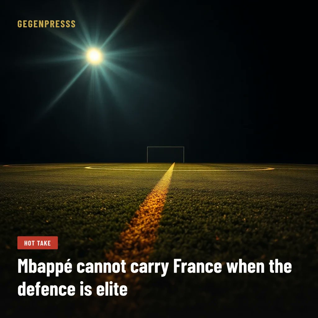 Gegenpresss_'s tweet photo. Mbappé's conversion rate drops to 35% against top-10 defences. England qualify. He won't finish this bronze match the way France need him to. https://t.co/dVJExrrFh5