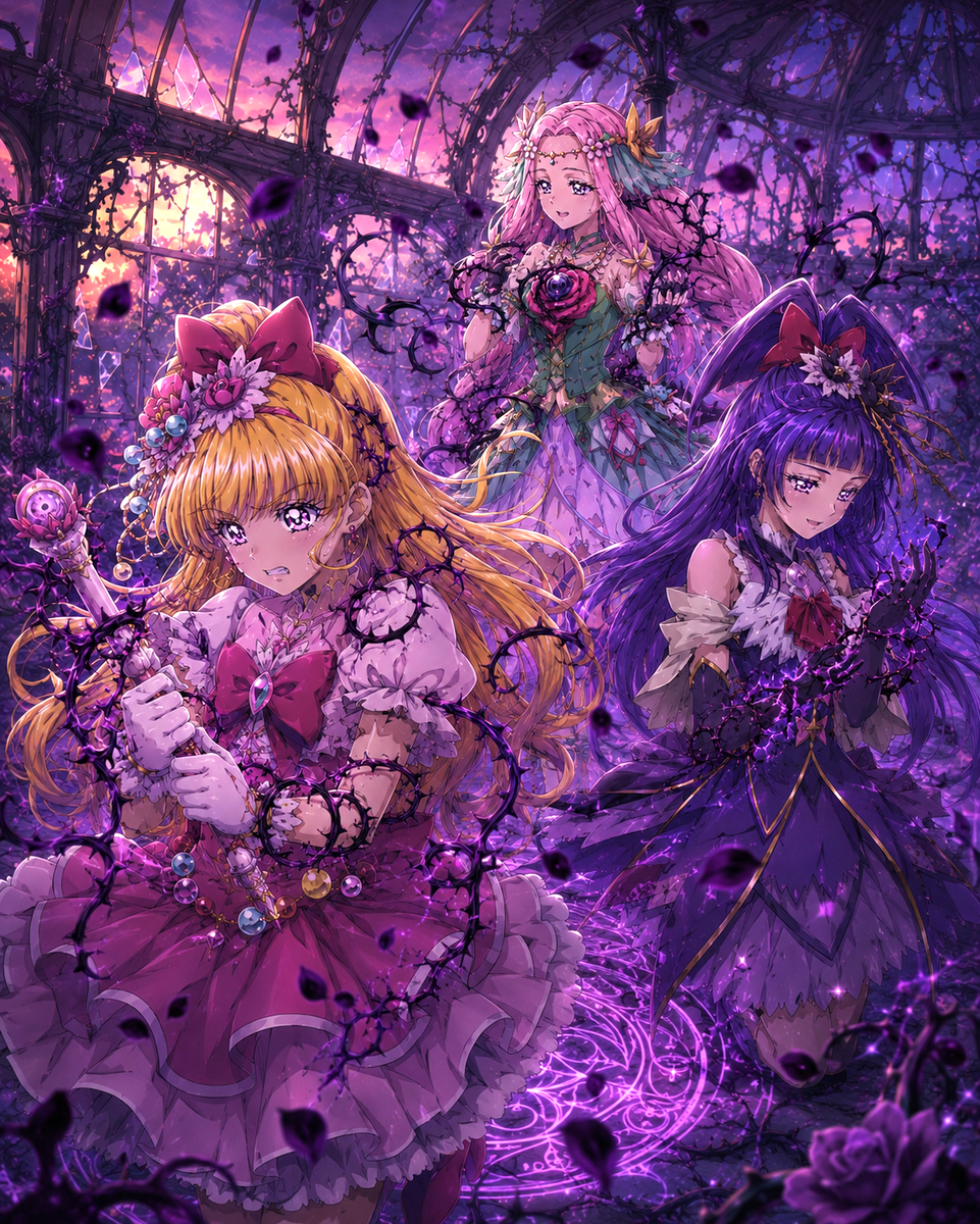 ryuju0118's tweet photo. 過去作の再掲載
お題「魔法使いプリキュアの悪堕ち」

実験的な作り方しています。
「ほぼAI任せで作って、魅力がないなーと思った所を修正する感じ」

#AIart #AIイラスト (1/2) https://t.co/kjwR4nty9q