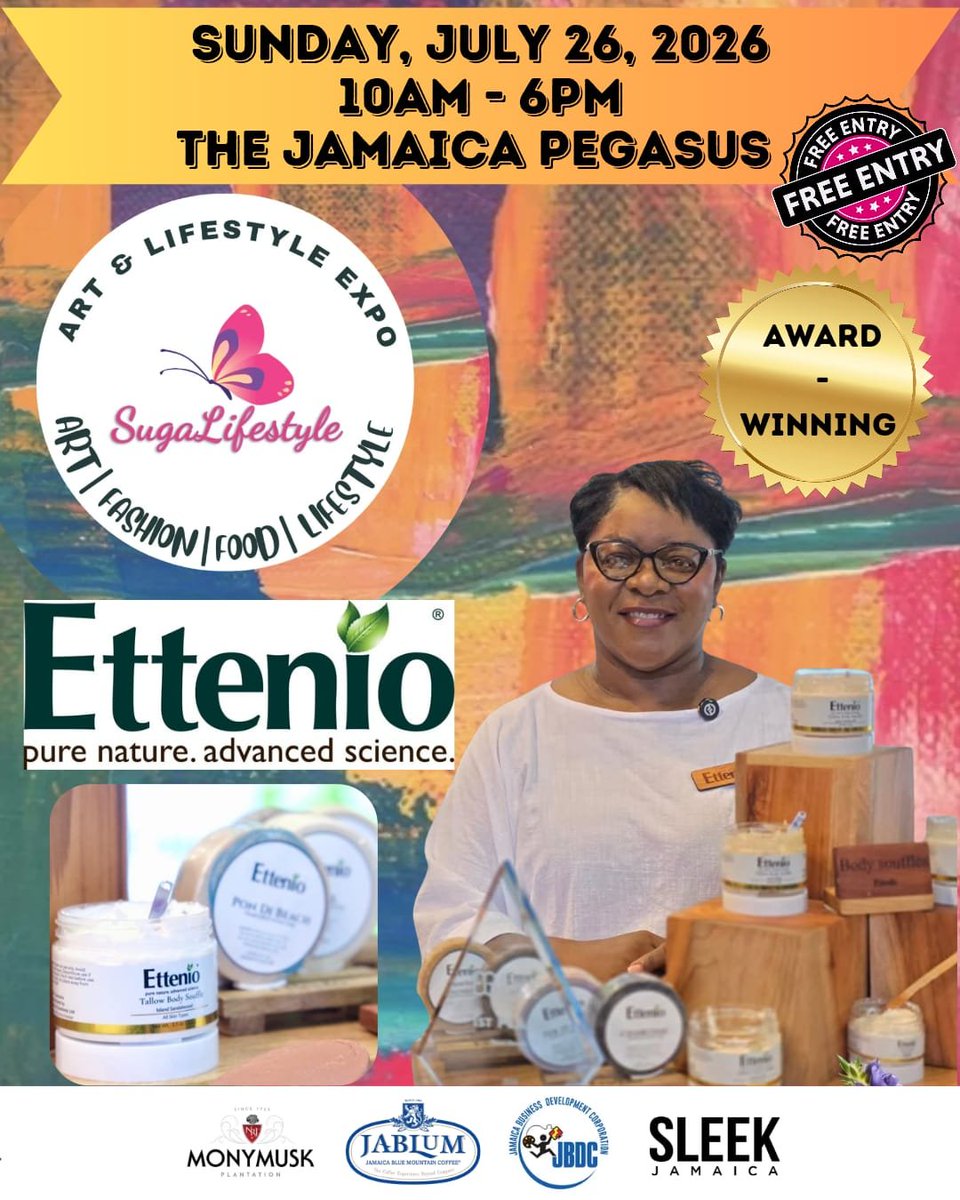 Sugalifestyleja's tweet photo. We're excited host part of THE @ettenio New Product Launch Campaign JULY 26 @jamaicapegasus at Suga Lifestyle's Art &amp; Lifestyle Expo! 
Follow @Sugalifestyleja https://t.co/7vVOweEYUD