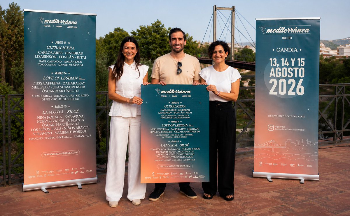 ZonaSafor's tweet photo. Mediterránea 2026 en Gandia: Love of Lesbian, Miss Caffeina y Siloé, del 13 al 15 de agosto, con conciertos y Mediterrània al Carrer. #ZonaSafor Leer más: https://t.co/odiPh4IE6C https://t.co/jjwtvDkXtR